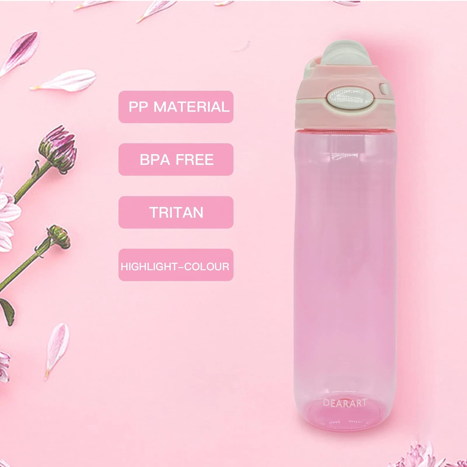 DEARART Clear 750ml (26oz) Water Bottle with Flip Top Lid | Leakproof & BPA-Free for Gym, Travel, Office - view 3