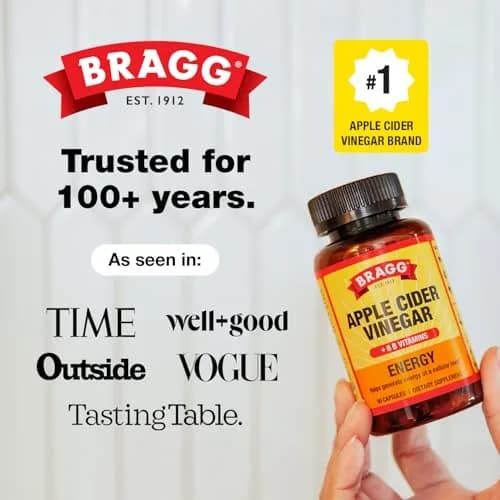 Bragg Energy Apple Cider Vinegar Capsules with B Vitamins - 90 Count (Pack of 1) | Cellular Energy Production thumbnail 7