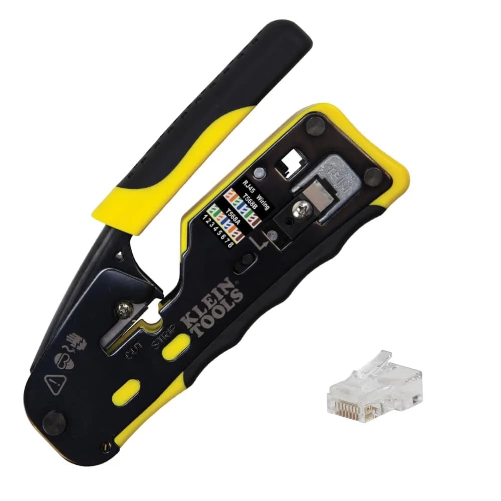 Klein Tools Ratcheting Data Cable and RJ45 Crimp Tool with CAT6 Plug 50-Pack | Pass Thru Installation Tool Kit