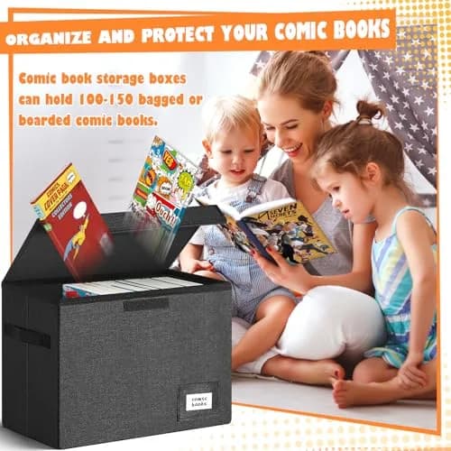 Leffis 2 Pack Collapsible Comic Book Storage Box Black 15.5" x 7.5" x 11.3" | Holds 150 Comics, Space-Saving Design thumbnail 3