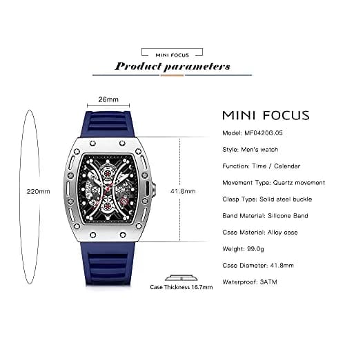 MF MINI FOCUS Blue Watch for Men 4.2cm Dial Waterproof Quartz Sport Wristwatch thumbnail 5