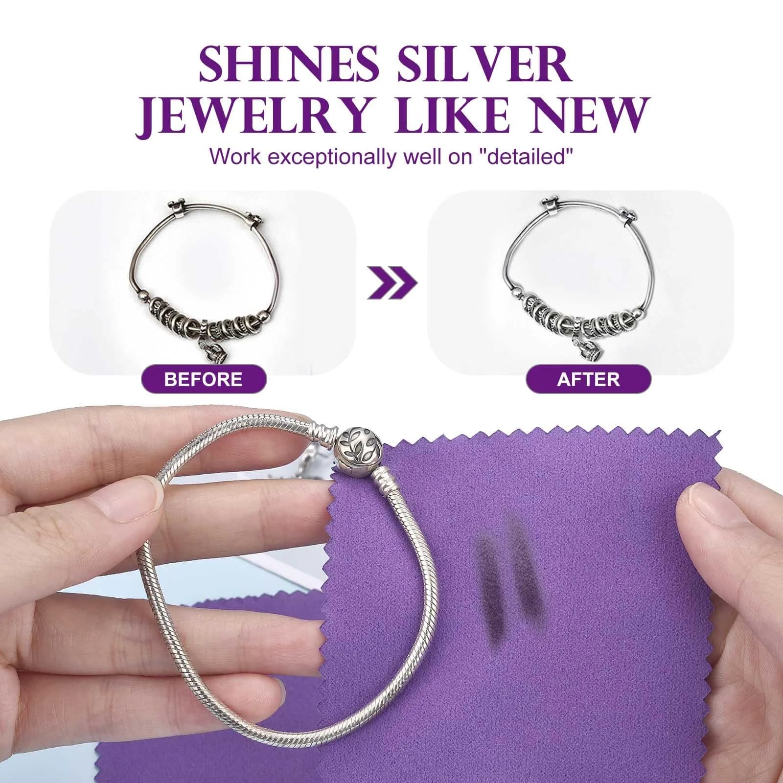 SEVENWELL Dark Purple Jewelry Cleaning Cloths (50pcs) - Polishes Silver, Gold, Platinum - view 3