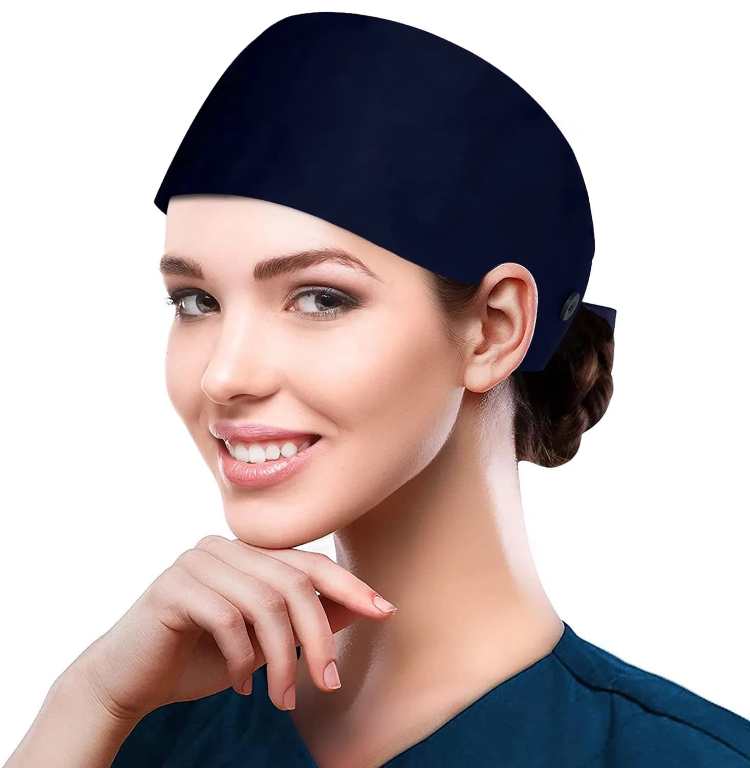 Fesciory Scrub Cap for Women Adjustable Tie Back Hat with Buttons - main product image
