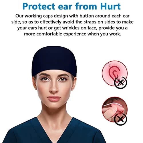 Fesciory Scrub Cap for Women Adjustable Tie Back Hat with Buttons thumbnail 3