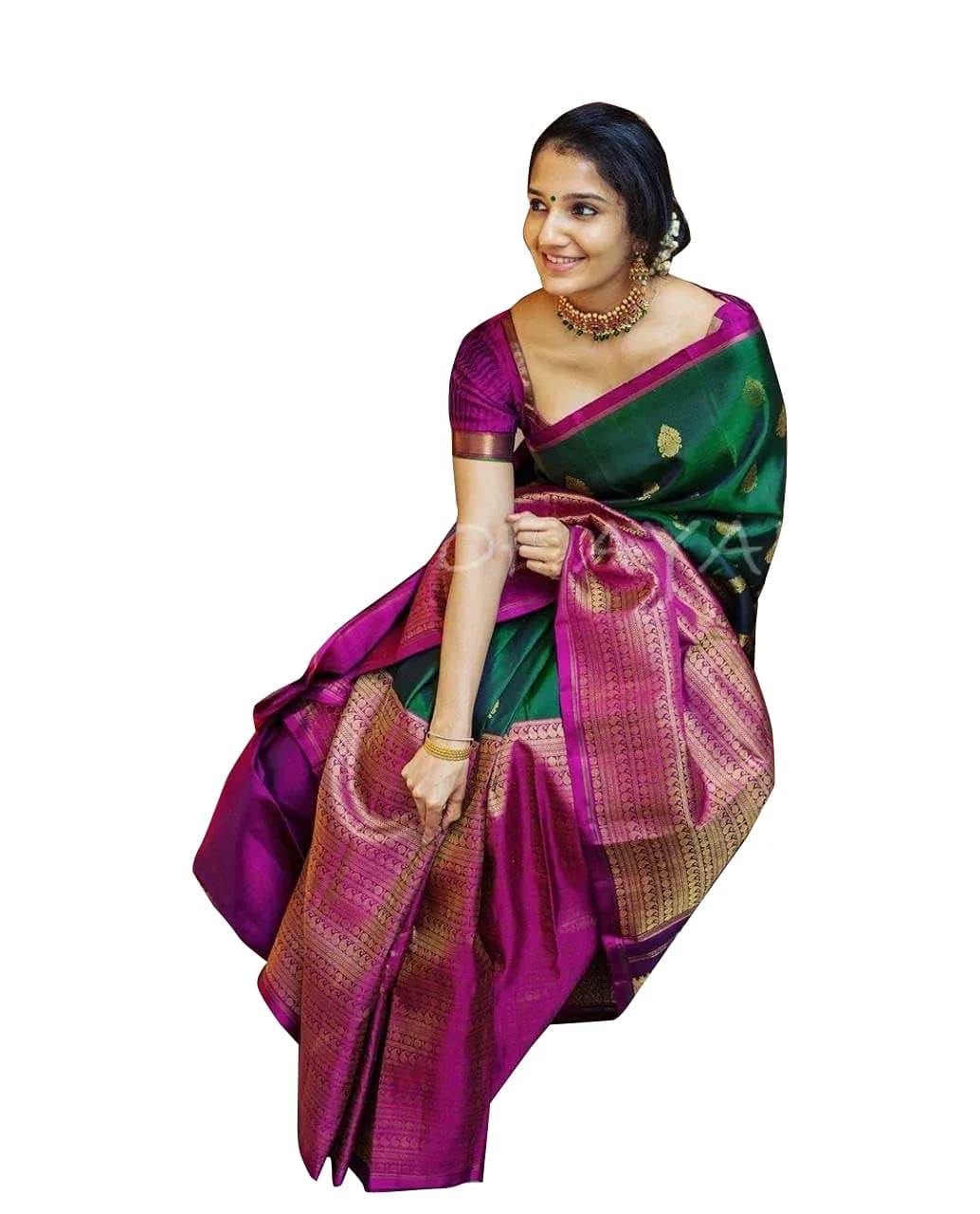 Avantika Fashion Women's Kanjivaram Silk Saree Green | Jacquard & Zari Work, One Size