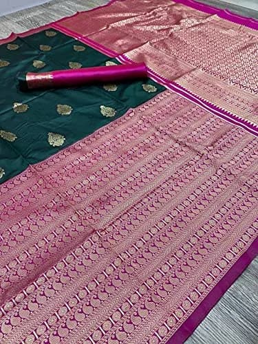 Avantika Fashion Women's Kanjivaram Silk Saree Green | Jacquard & Zari Work, One Size thumbnail 5