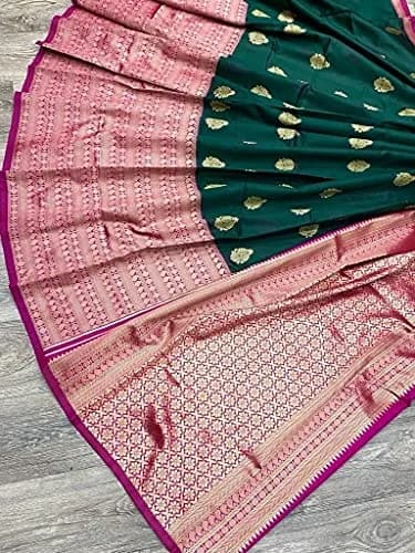 Avantika Fashion Women's Kanjivaram Silk Saree Green | Jacquard & Zari Work, One Size thumbnail 6