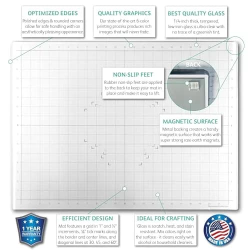 Glassboard Studio True White Glass Craft Mat (13.5x18in) | Heat & Scratch Resistant Craft Surface with Grid & Angle Lines thumbnail 2