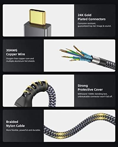 Maxonar Thunderbolt 4 Cable 1Ft (0.3m) | 40Gbps, 240W Charging, 8K/5K@60Hz thumbnail 5