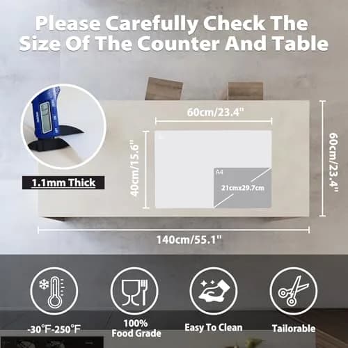 Folksy Super Kitchen Thick Silicone Counter Mat 59.4cm x 39.6cm (23.4"x15.6") | Protects Kitchen Counters from Heat and Stains thumbnail 2