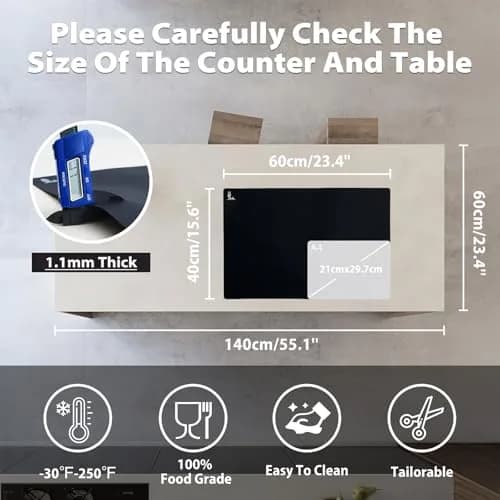 Folksy Super Kitchen Thick Silicone Counter Mat 60cm x 40cm | Food-Grade BPA-Free & Heat Resistant thumbnail 2