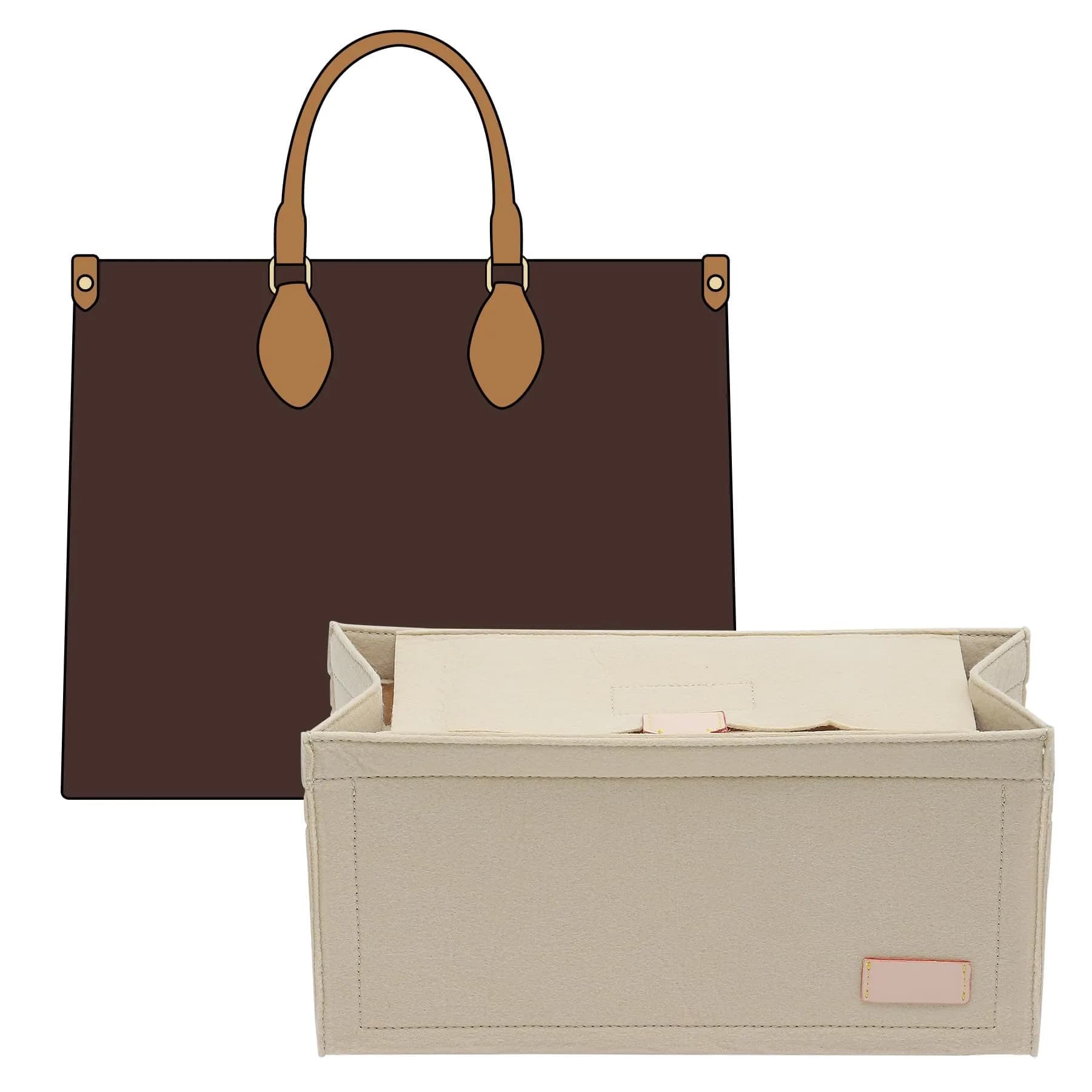 Doxo Felt Purse Organizer Insert for LV On The Go GM, With Cover, Beige | Keeps Bag Shape & Organizes Contents — Beige Cover