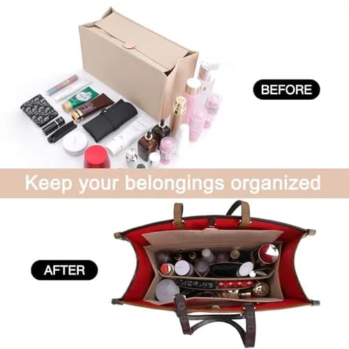Doxo Felt Purse Organizer Insert for LV On The Go GM, With Cover, Beige | Keeps Bag Shape & Organizes Contents thumbnail 3