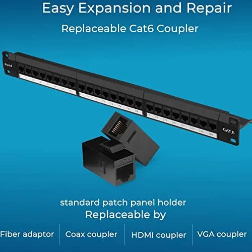 Rapink 24-Port Cat6 Patch Panel with Inline Keystone Couplers 19-Inch | 10Gbps Speed Support thumbnail 3