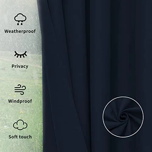 Easy-Going Outdoor Curtains for Patio 1 Panel, 110x108 inch, Navy | Waterproof, Windproof Privacy Drapes thumbnail 6