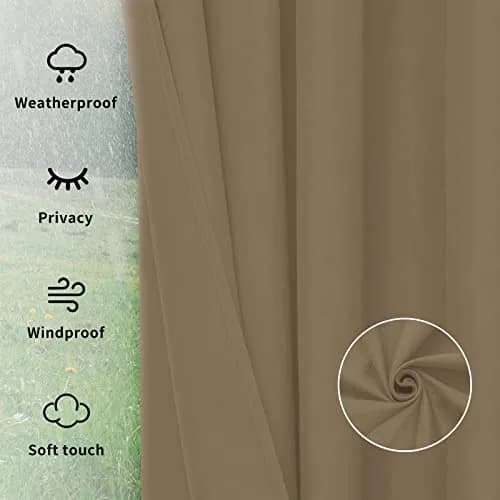 Easy-Going Outdoor Curtains for Patio 110x108 inch Khaki | Waterproof Windproof Privacy Panel thumbnail 6