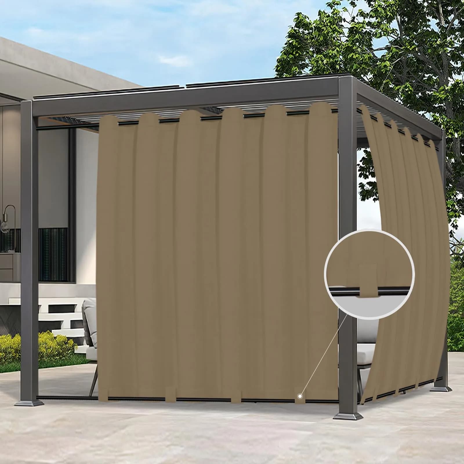 Easy-Going Outdoor Curtains for Patio 110x108 inch Khaki | Waterproof Windproof Privacy Panel