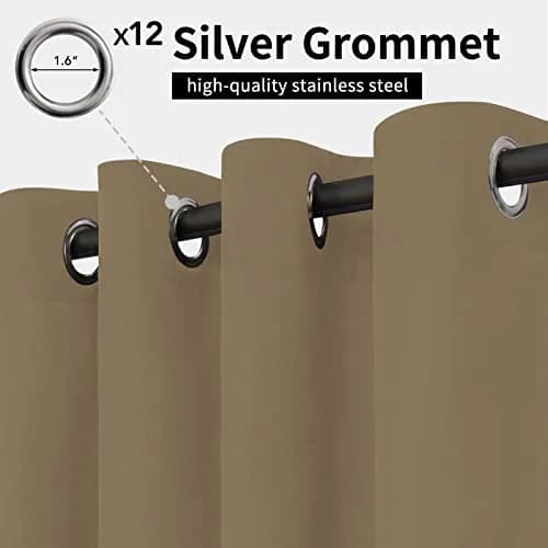 Easy-Going Outdoor Curtains for Patio 110x108 inch Khaki | Waterproof Windproof Privacy Panel thumbnail 2