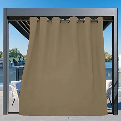 Easy-Going Outdoor Curtains for Patio 110x108 inch Khaki | Waterproof Windproof Privacy Panel thumbnail 3