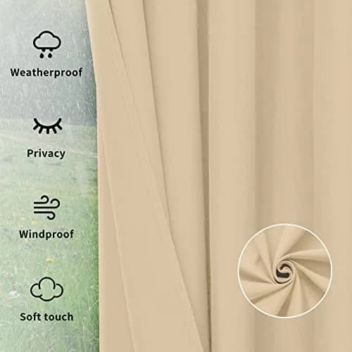 Easy-Going Outdoor Curtains for Patio 54x120 inch Beige | Waterproof Windproof Privacy Drapes thumbnail 6