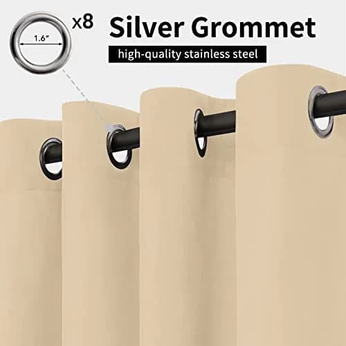 Easy-Going Outdoor Curtains for Patio 54x120 inch Beige | Waterproof Windproof Privacy Drapes thumbnail 2