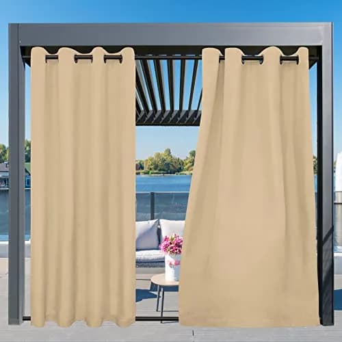 Easy-Going Outdoor Curtains for Patio 54x120 inch Beige | Waterproof Windproof Privacy Drapes thumbnail 3