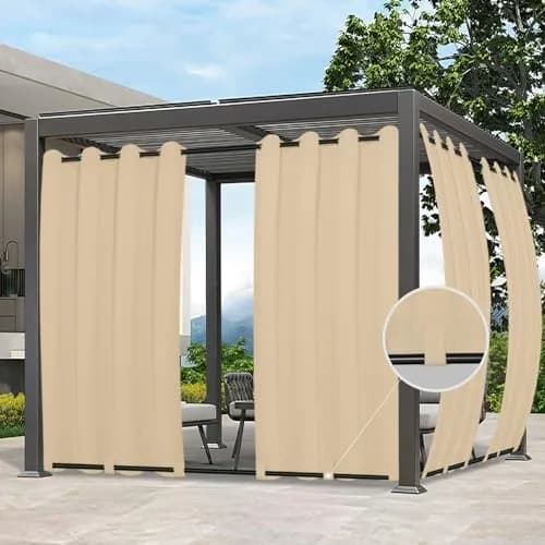 Easy-Going Outdoor Curtains for Patio 54x108 inch Beige | Waterproof & Windproof thumbnail 1
