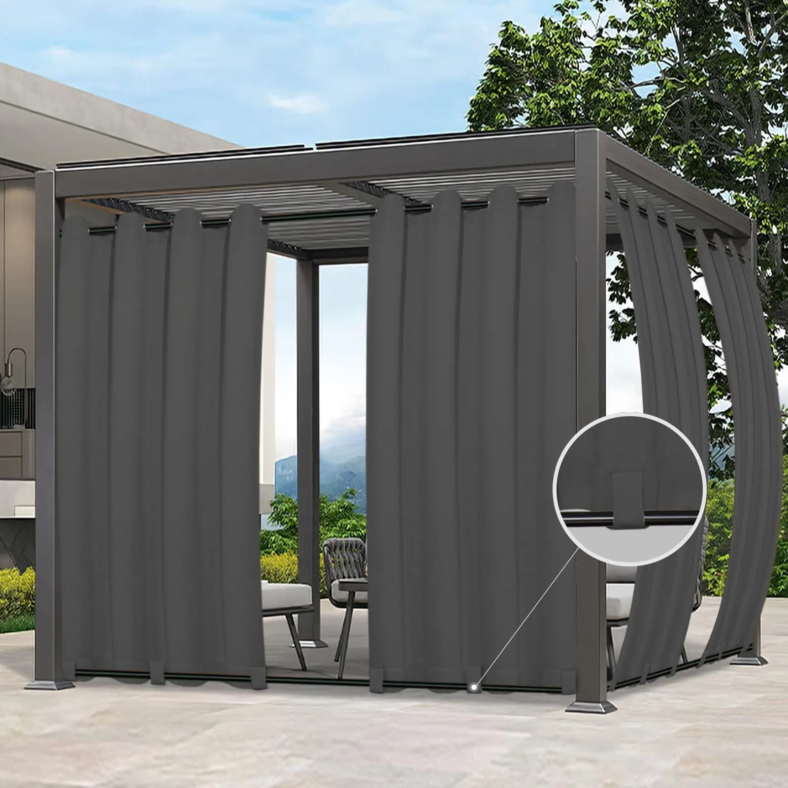 Easy-Going Outdoor Curtains for Patio 54x108 inch Grey Waterproof Windproof Wind Resistant — Grey