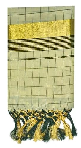 YETTALAN® Womens Kuthampully Flora Tissue Saree with Fancy Border and Tassels (Kunchalam), Green, 6.25 Meters thumbnail 3