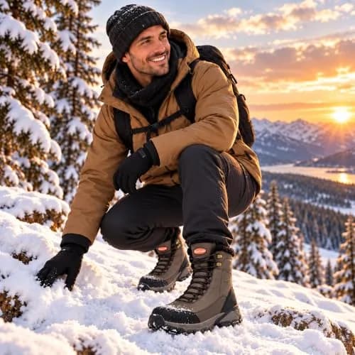 SHULOOK Men's Waterproof Snow Boots Ankle-High Insulated Warm Lined | Dependable Winter Footwear thumbnail 2