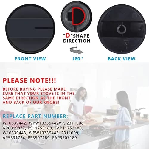 TURNEGOO Gas Stove Knobs Black 2 Pack | Compatible with Whirlpool Range & Oven thumbnail 2