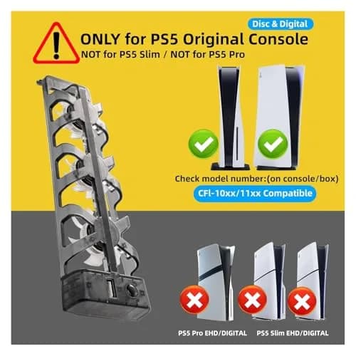 NANANINO Cooling Fan for PS5 Console | 3-Fan External Cooler with USB Charging, Blue LED, Quiet Operation thumbnail 2