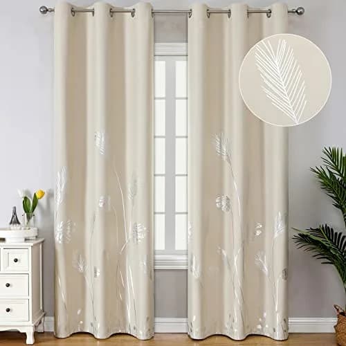 Estelar Textiler Cream Patterned Curtains for Living Room Bedroom 42W x 96L | Blackout, Energy Saving thumbnail 1