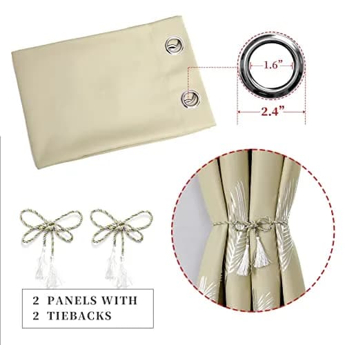 Estelar Textiler Beige Blackout Patterned Curtains for Living Room & Bedroom 52Wx84L Inch | Elegant Palm Banana Leaf Design thumbnail 4