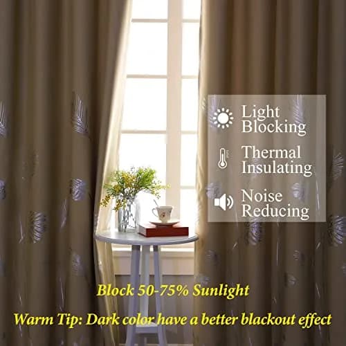 Estelar Textiler Beige Blackout Patterned Curtains for Living Room & Bedroom 52Wx84L Inch | Elegant Palm Banana Leaf Design thumbnail 6
