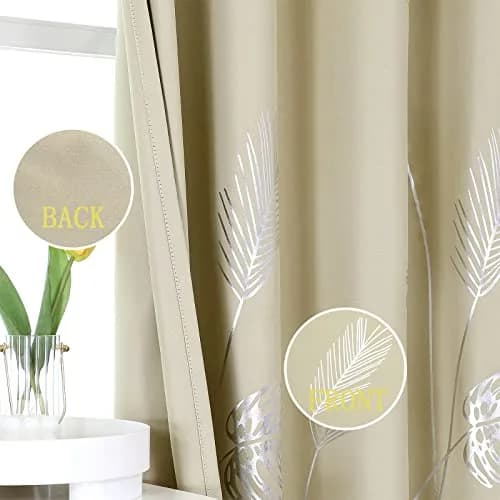 Estelar Textiler Beige Blackout Patterned Curtains for Living Room & Bedroom 52Wx84L Inch | Elegant Palm Banana Leaf Design thumbnail 3
