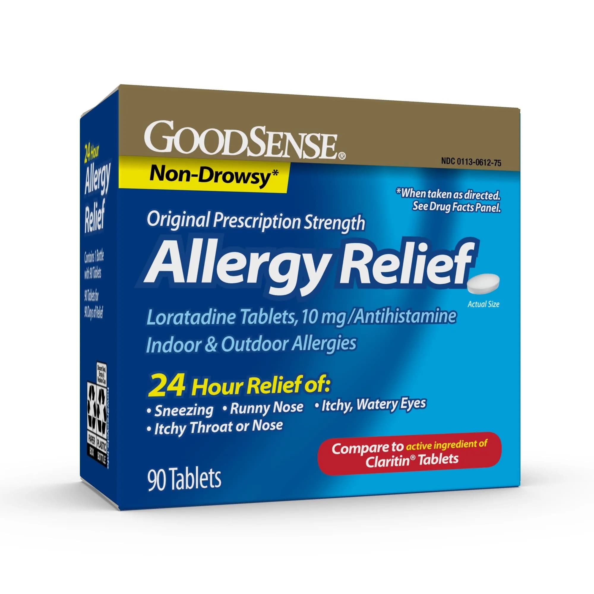 GoodSense Loratadine 10 mg Allergy Relief Tablets | 100 Count, Non-Drowsy, 24-Hour Relief — White