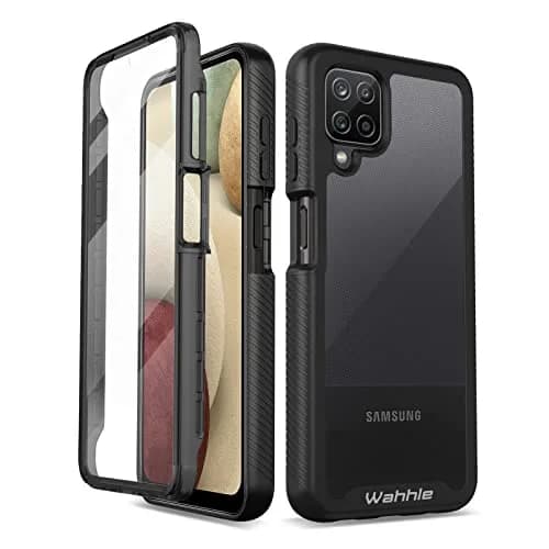 wahhle Compatible with Samsung Galaxy A12 Case, Built-in Screen Protector, Shockproof Slim Fit Bumper, Black/Clear | Full Body Protection thumbnail 1