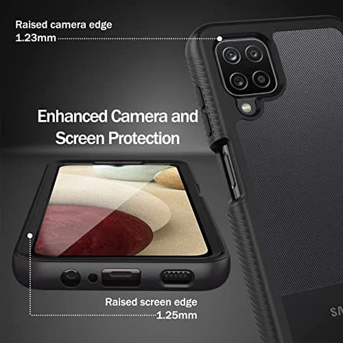 wahhle Compatible with Samsung Galaxy A12 Case, Built-in Screen Protector, Shockproof Slim Fit Bumper, Black/Clear | Full Body Protection thumbnail 4