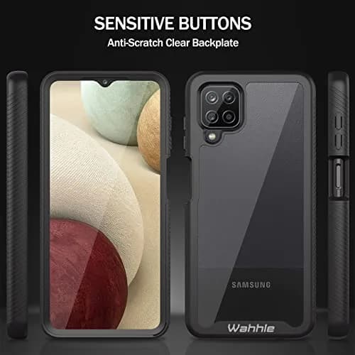 wahhle Compatible with Samsung Galaxy A12 Case, Built-in Screen Protector, Shockproof Slim Fit Bumper, Black/Clear | Full Body Protection thumbnail 5