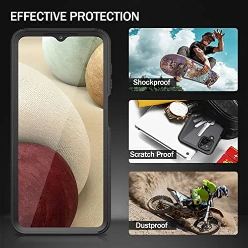 wahhle Compatible with Samsung Galaxy A12 Case, Built-in Screen Protector, Shockproof Slim Fit Bumper, Black/Clear | Full Body Protection thumbnail 6