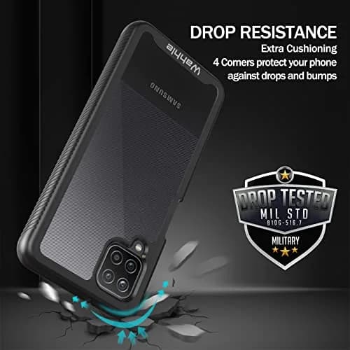 wahhle Compatible with Samsung Galaxy A12 Case, Built-in Screen Protector, Shockproof Slim Fit Bumper, Black/Clear | Full Body Protection thumbnail 2