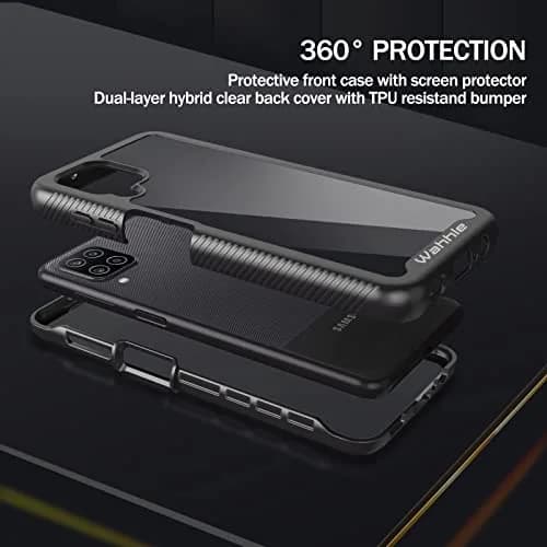 wahhle Compatible with Samsung Galaxy A12 Case, Built-in Screen Protector, Shockproof Slim Fit Bumper, Black/Clear | Full Body Protection thumbnail 3