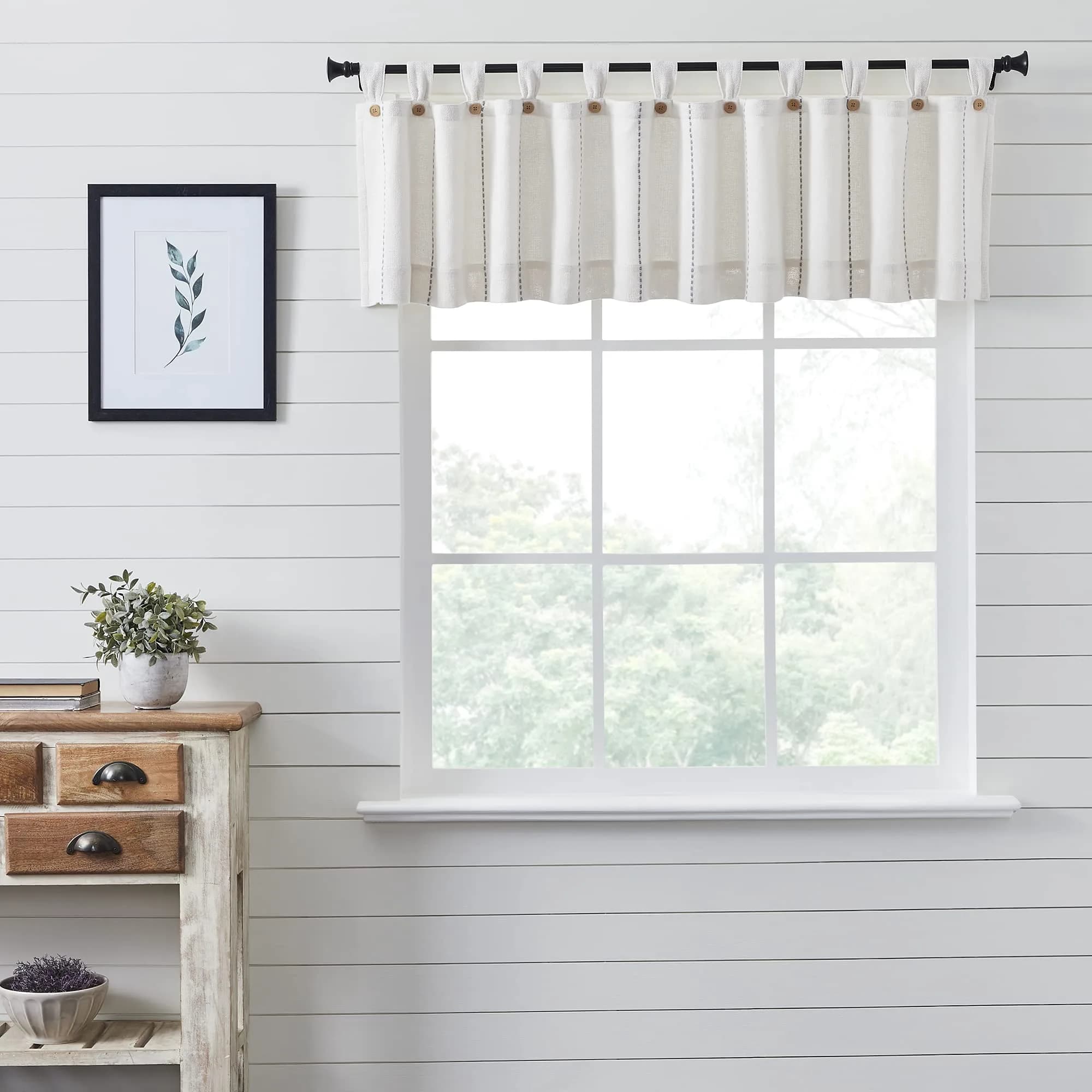 VHC Brands Stitched Burlap Curtain Valance, White, 90 in. x 16 in. | Rustic Farmhouse Style - main product image