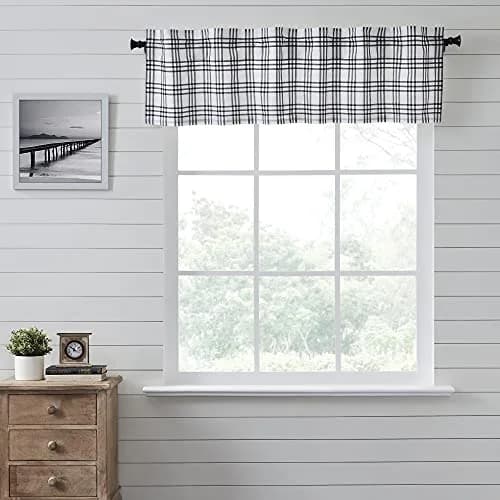 VHC Brands Sawyer Mill Plaid Valance 16x60 in. Black Cotton | Farmhouse Country Style Window Decor thumbnail 1