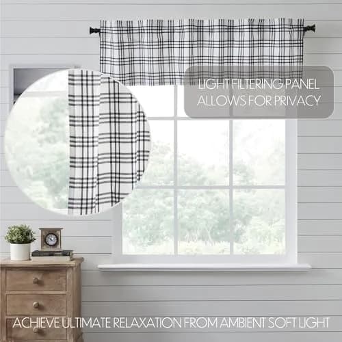 VHC Brands Sawyer Mill Plaid Valance 16x60 in. Black Cotton | Farmhouse Country Style Window Decor thumbnail 3