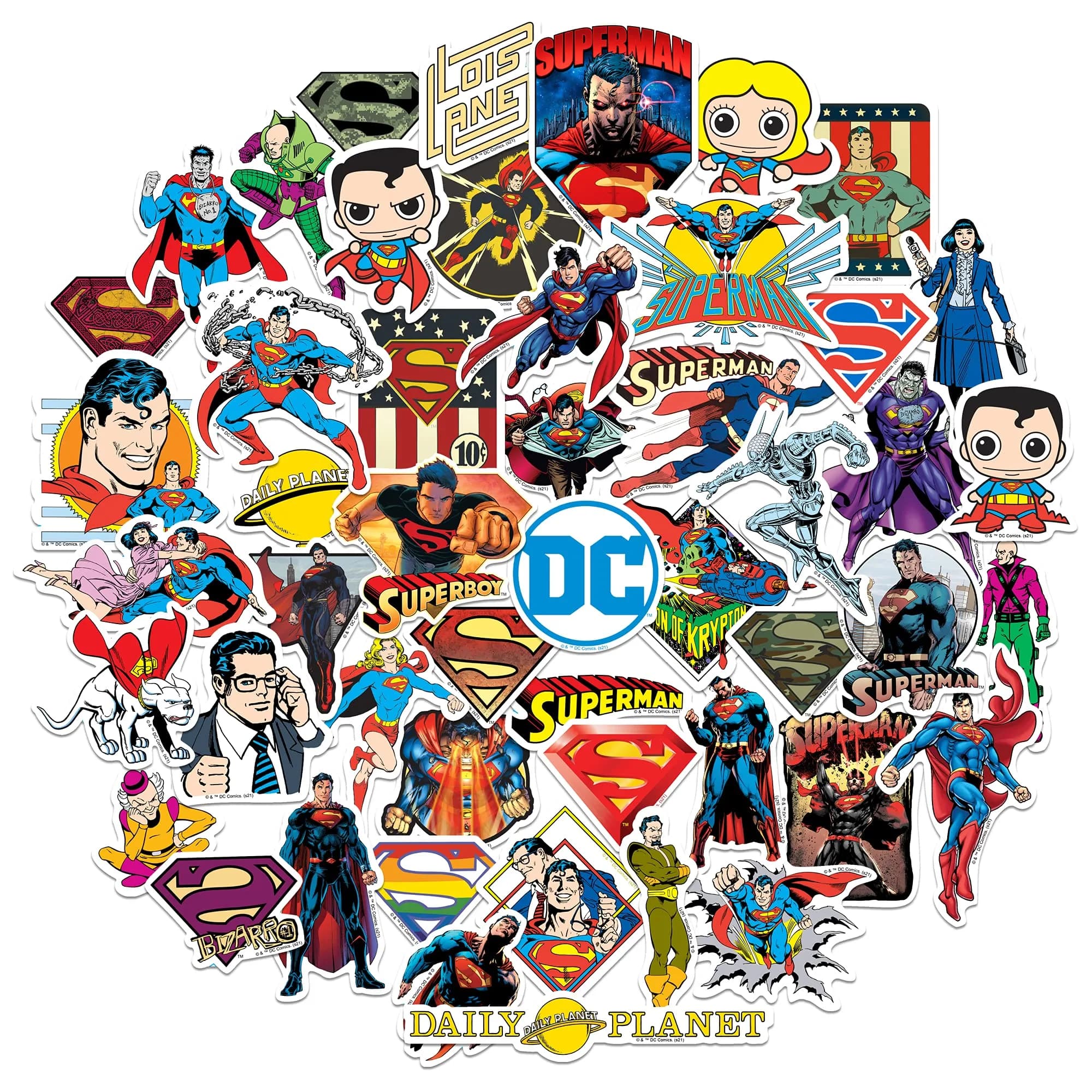 GRAPHICS & MORE Superman 50 Sticker Pack Waterproof Vinyl Decals | DC Comics Hero — Superman