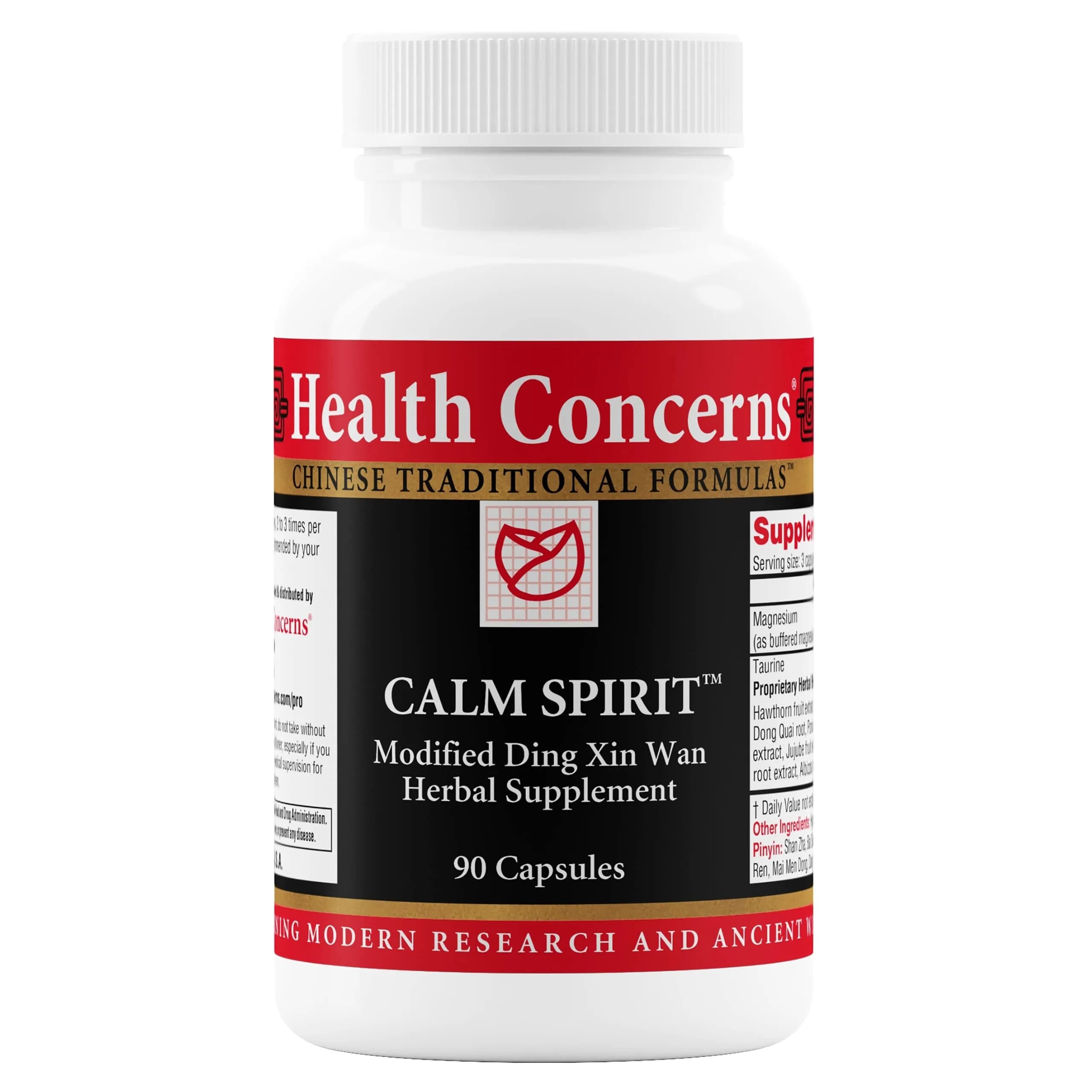 Health Concerns Calm Spirit - Stress Relief Supplement for Men & Women - Herbal Calming Support - Eases Tension & Nervousness - Magnesium, Hawthorn, Chinese Peony & Taurine - 90 Capsules — Capsule