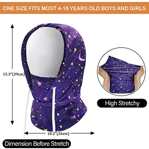 Ineetatu Kids Winter Balaclava Windproof Hats (2 Pack) - Universe + Snowman, Ages 4-16 | Warm Fleece Ski Mask with Adjustable Face Cover thumbnail 6