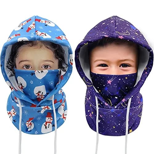 Ineetatu Kids Winter Balaclava Windproof Hats (2 Pack) - Universe + Snowman, Ages 4-16 | Warm Fleece Ski Mask with Adjustable Face Cover thumbnail 1